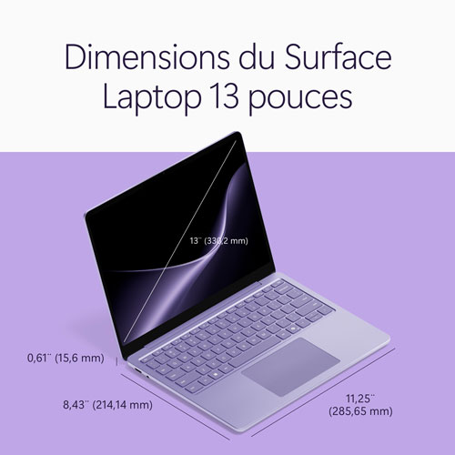 Portable à écran tactile Microsoft Surface Laptop Copilot+ PC de 13 po - Snapdragon X2 Plus - Mémoire vive de 16 Go - Stockage UFS de 256 Go - Windows 11 - Violet - EN