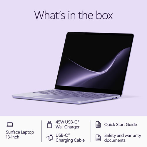 Portable à écran tactile Microsoft Surface Laptop Copilot+ PC de 13 po - Snapdragon X2 Plus - Mémoire vive de 16 Go - Stockage UFS de 256 Go - Windows 11 - Violet - EN
