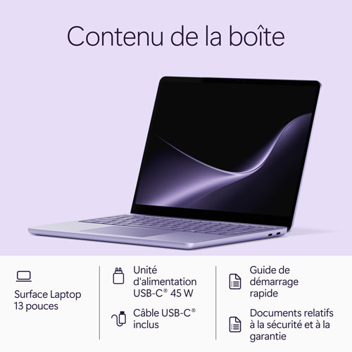 Portable à écran tactile Microsoft Surface Laptop Copilot+ PC de 13 po - Snapdragon X2 Plus - Mémoire vive de 16 Go - Stockage UFS de 256 Go - Windows 11 - Violet - EN