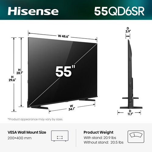 Téléviseur intelligent Roku TV QLED à DEL 4K UHD HDR QD6SR de 55 po de Hisense (55QD6SR) - 2026 - Idéal pour les films et les sports