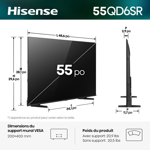 Téléviseur intelligent Roku TV QLED à DEL 4K UHD HDR QD6SR de 55 po de Hisense (55QD6SR) - 2026 - Idéal pour les films et les sports