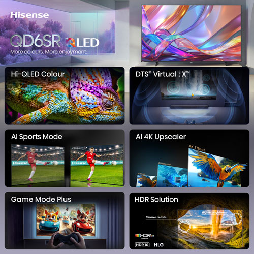 Téléviseur intelligent Roku TV QLED à DEL 4K UHD HDR QD6SR de 55 po de Hisense (55QD6SR) - 2026 - Idéal pour les films et les sports