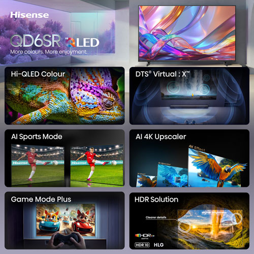 Téléviseur intelligent Roku TV QLED à DEL 4K UHD HDR QD6SR de 43 po de Hisense (43QD6SR) - 2026 - Idéal pour les films et les sports