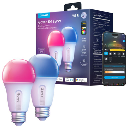 Govee RGB A19 E26 800LM Smart Wi-Fi Light LED Bulb - 2 Pack