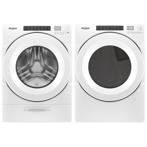 Whirlpool 5.2 Cu. Ft. HE Front Load Steam Washer & 7.4 Cu. Ft. Electric Dryer - White