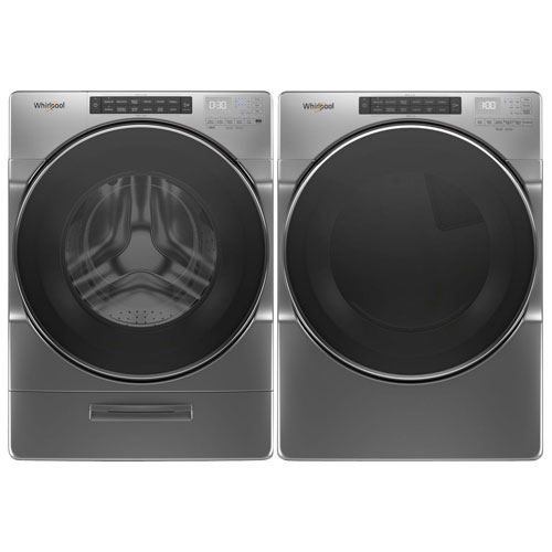 Whirlpool 5.2 Cu. Ft. HE Front Load Steam Washer & 7.4 Cu. Ft. Electric Steam Dryer - Chrome Shadow