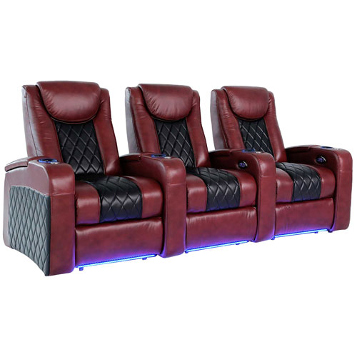 3 sièges inclinables électriques en cuir véritable Azure d'Octane pour cinéma maison - Noir/Baie