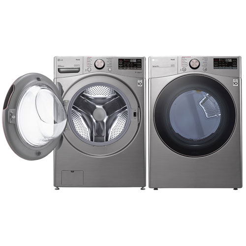 LG 5.2 Cu. Ft. Front Load Steam Washer & 7.4 Cu. Ft. Electric Steam Dryer - Graphite Steel