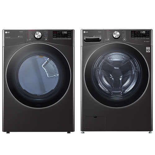 LG 5.2 Cu. Ft. HE Front Load Steam Washer & 7.4 Cu. Ft. Electric Steam Dryer - Black Stainless