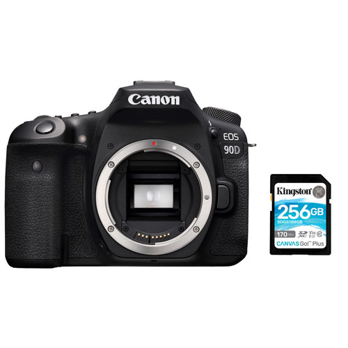 Boîtier d'appareil photo reflex numérique EOS 90D de Canon avec carte mémoire de 256 Go