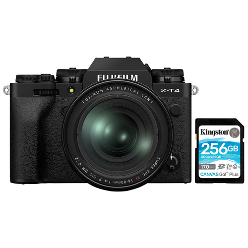 Appareil photo sans miroir X-T4 de Fujifilm, objectif 16-80 mm et carte mémoire de 256 Go - Noir