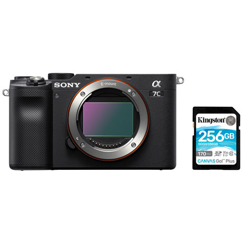 Boîtier d'appareil photo sans miroir plein cadre Alpha 7C de Sony et carte mémoire de 256 Go - Noir