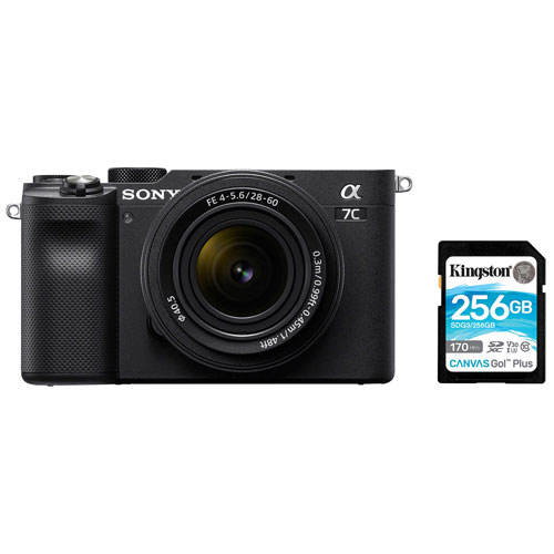 Sony Alpha 7C Full-Frame Mirrorless Camera with 28-60mm Lens Kit & 256GB Memory Card - Black