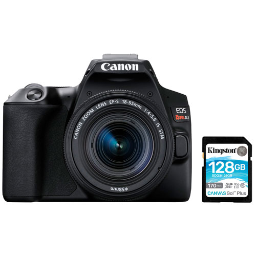 Canon EOS Rebel SL3 DSLR Camera with 18-55mm Lens Kit & 128GB Memory Card - Black