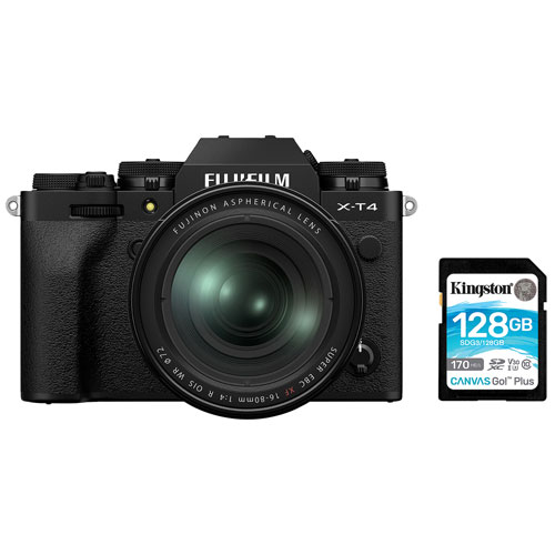 Fujifilm X-T4 Mirrorless Camera with 16-80mm Lens Kit with 128GB Memory Card - Black