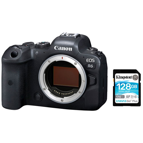 Boîtier d'appareil photo sans miroir plein cadre EOS R6 de Canon avec carte mémoire de 128 Go