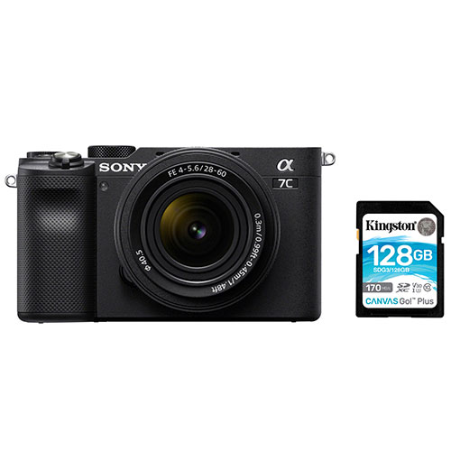Sony Alpha 7C Full-Frame Mirrorless Camera with 28-60mm Lens Kit & 128GB Memory Card - Black
