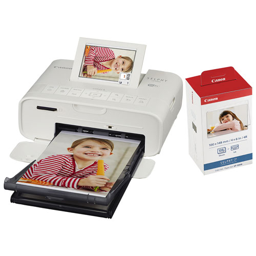 Imprimante photo sans fil Selphy CP1300 de Canon et ensemble encre couleur et papier photo - Blanc