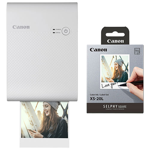 Imprimante photo compacte carrée SELPHY QX10 Canon, ensemble encre couleur et étiquettes - Blanc