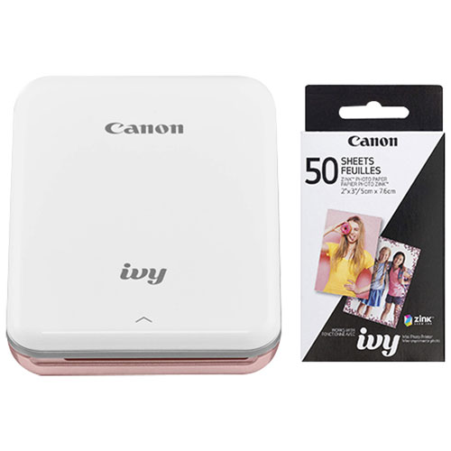 Canon IVY Mini Wireless Photo Printer with Photo Paper - Rose Gold