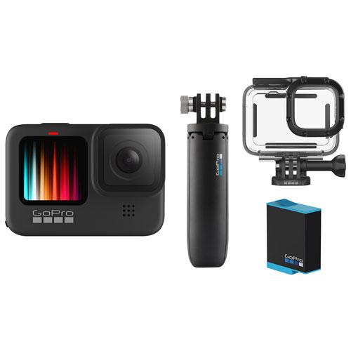 Caméra étanche 5K pour sports et casque GoPro HERO9 Black avec étui, perche d'extension et batterie