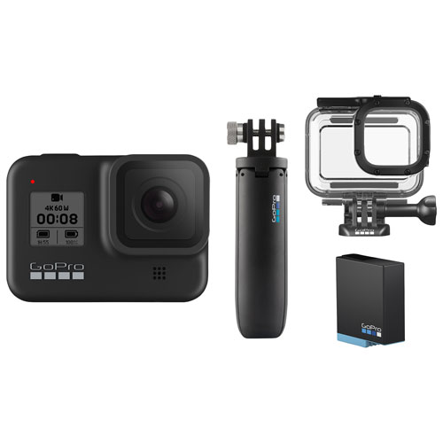 Caméra étanche 4K pour sports et casque GoPro HERO8 Black avec étui, perche d'extension et batterie