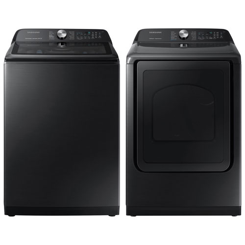 Samsung 5.8 Cu. Ft. HE Top Load Washer & 7.4 Cu. Ft. Electric Steam Dryer - Black