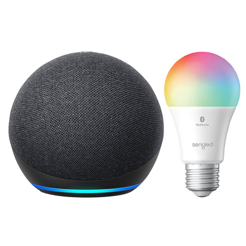 Haut-parleur intelligent Echo Dot d'Amazon et ampoule DEL intellig. Bluetooth - Anthracite