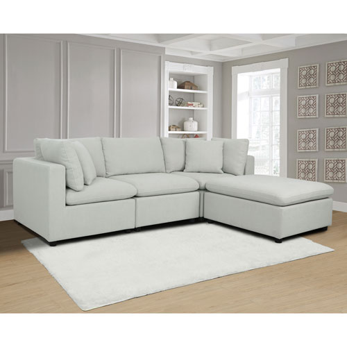 Billie 4-Piece Modular Transitional Polyester Sectional Sofa Sets with Ottoman - Light Grey