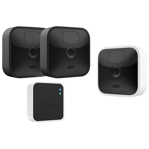 Système de caméras d'extérieur de surveillance IP 1080p sans fil et caméra de surveillance IP supplémentaire de Blink - Paquet de 3 - Noir/Blanc