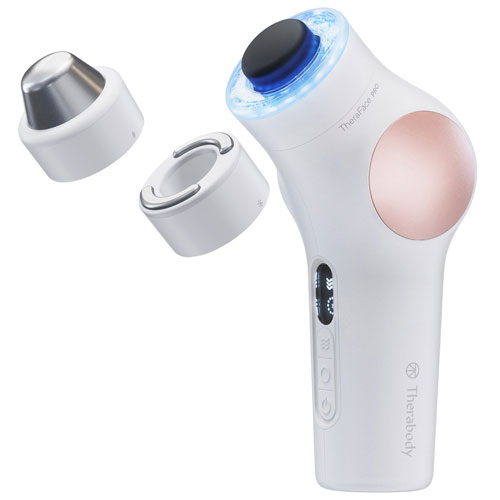 Therabody TheraFace Pro Percussive Massage Device with Hot and Cold Rings Attachment - White