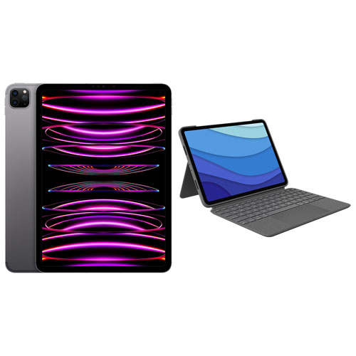 iPad Pro 11 po 128 Go d'Apple avec Wi-Fi et étui-clavier Combo Touch de Logitech - Gris cosmique/Gris Oxford