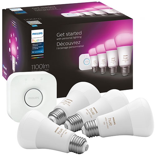 Philips Hue In Better Light Bundle - Starter Kit (4 Bulbs), Motion Sensor, Dimmer, & Light Strip
