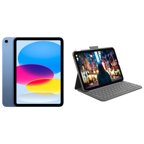 Apple iPad 10.9" 64GB Wi-Fi 6 with Slim Folio Keyboard Case - Blue/Oxford Grey