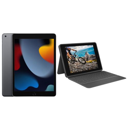 Apple iPad 10.2" 256GB Wi-Fi & 4G LTE (9th Generation) with Rugged Folio Keyboard Case - Space Grey/ Black