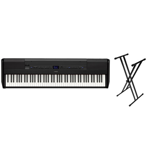 Yamaha P515 B 88-Key Weighted Action Digital Piano with Double Brace Keyboard Stand - Black