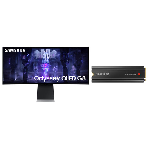 Samsung Odyssey G8 34" WQHD GTG Curved OLED Gaming Monitor & 1TB NVMe PCI-e Internal Solid State Drive