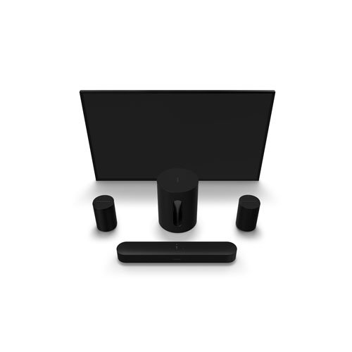 Sonos Beam Sound Bar, Sub Mini Wireless Subwoofer & 2 Era 100 Multi-Room Speakers - Black