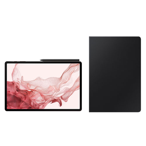 Samsung Galaxy Tab S8+ 12.4" 128GB Android 11 Tablet with Book Cover Case - Pink Gold/Black