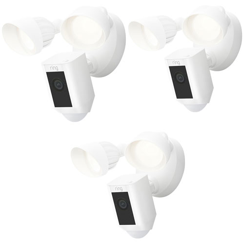 Ring Floodlight Cam Wired Plus Outdoor 1080p HD IP Camera - 3 Pack - White