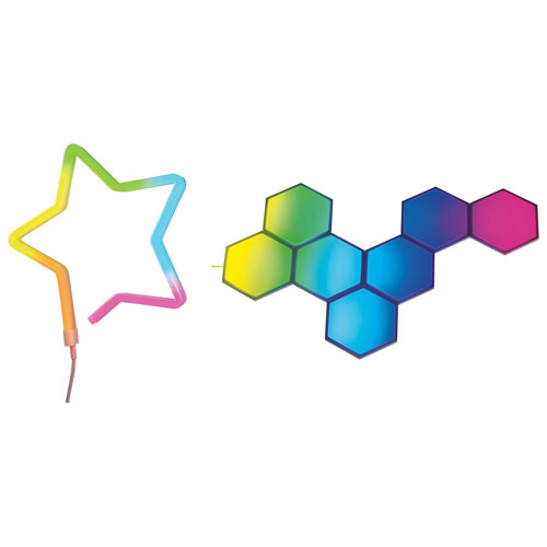 Ensemble intelligent Smarter Kit à 7 panneaux lumineux hexagonaux à effets dynamiques Cync de GE et bande lumineuse intelligente Neon Shape