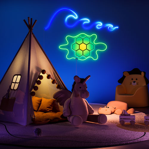 Ensemble intelligent Smarter Kit à 7 panneaux lumineux hexagonaux à effets dynamiques Cync de GE et 2 bandes lumineuses intelligentes Neon Shape