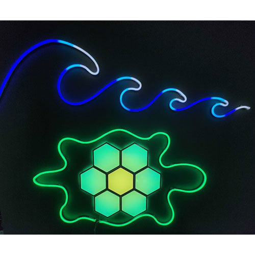Ensemble intelligent Smarter Kit à 7 panneaux lumineux hexagonaux à effets dynamiques Cync de GE et 2 bandes lumineuses intelligentes Neon Shape