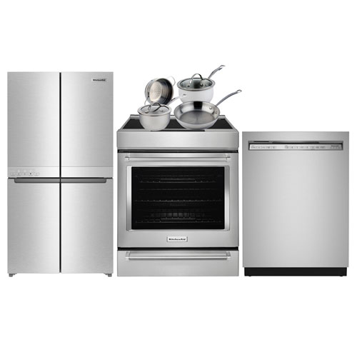 Réfrigérateur 2 portes à profondeur de comptoir 36 po de KitchenAid;  Cuisinière à induction; Lave-vaisselle; Batterie de cuisine - Installation  incluse*