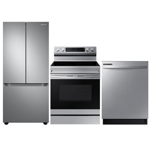 Samsung 30" 22.1 Cu. Ft. French Door Refrigerator; Air Fry Range; Dishwasher - Stainless Steel