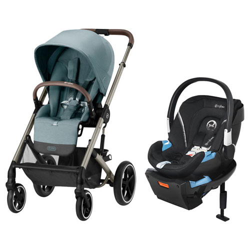 Poussette tout-terrain Balios S Lux 2 et siège d'auto pour bébé Aton 2 3.0 SensorSafe de Cybex - Bleu ciel/Noir