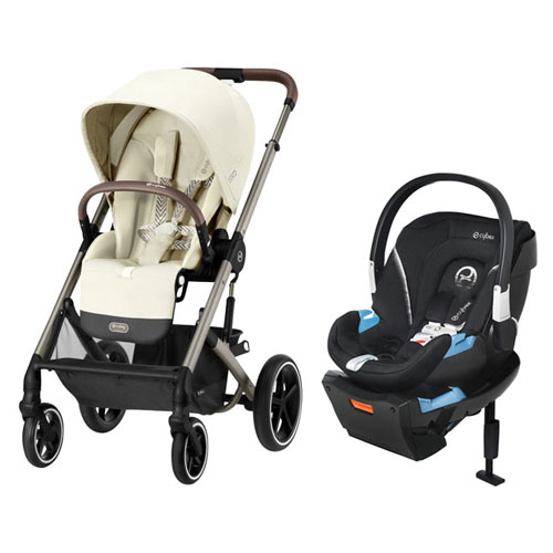 Poussette tout-terrain Balios S Lux 2 et siège d'auto pour bébé Aton 2 3.0 SensorSafe de Cybex - Beige coquillage/Noir