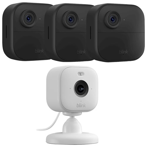 Système de surveillance sans fil HD intégrale 1080p Outdoor 4 de Blink et caméra d'intérieur/d'extérieur - Ensemble de 3 - Noir/Blanc