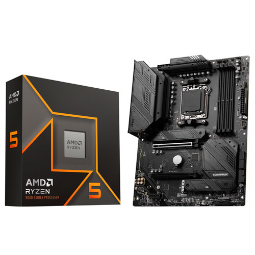 Processeur hexacoeur AM5 Ryzen 5 9600X de 5,4 GHz d'AMD avec carte mère AM5 DDR5 Wi-Fi B650 TOMAHAWK de MSI