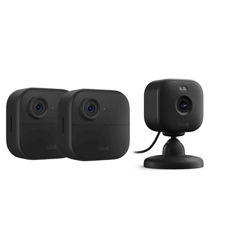 Système de surveillance à caméras IP sans fil Outdoor 4 de Blink - Ensemble de 2 avec caméra IP d'intérieur/d'extérieur Wi-Fi Mini 2 - Noir